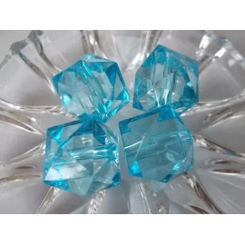 N/A 20 mm Turquoise Transparent Faceted Cube Shaped Chunky Bubblegum Bead Lot of 4