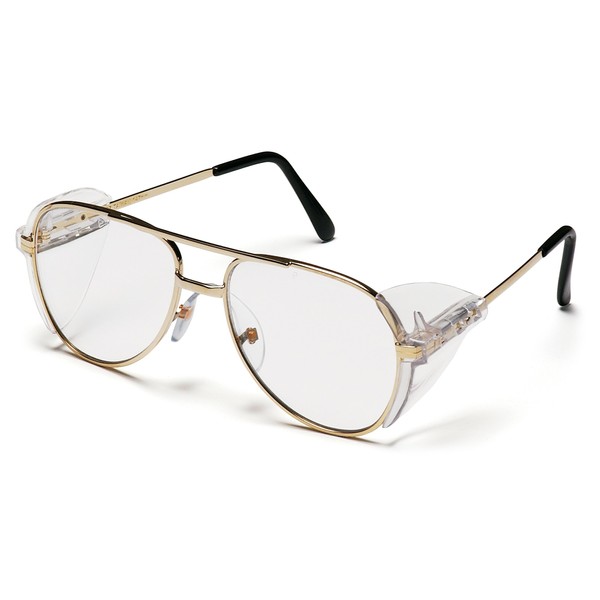 Pyramex Pathfinder Aviator Safety Glasses with Gold Frame and Clear Lens