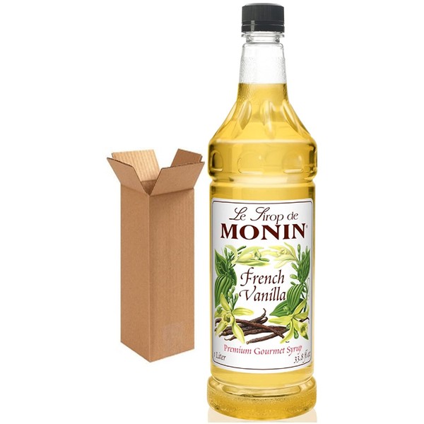 Monin French Vanilla Syrup, 33.8-Ounce Plastic Bottle (1 Liter). Boxed.