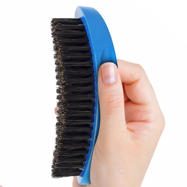 Medium Curved Palm Wave Brush 360 Wave Brush Made With Pure Black Boar Bristle Hair Brush Designed for Thin and Normal Hair-Mens Curved Military Wave (Blue)