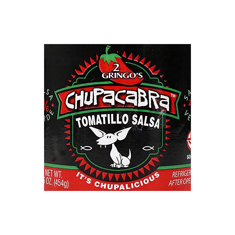 2 Gringos Chupacabra Salsa Verde 16 Oz Tomatillo Jalapenos Garlic