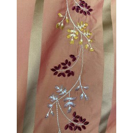 Home Decor 100% SILK FLORAL STRIPES  EMBROIDERED DRAPERY HOME DECOR  Rust / Brick W/ Red