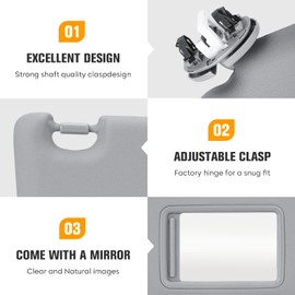 Right Passenger Side Sun Visor for Toyota RAV4 2006 2007 2008 2009 2010 2011 2012 2013, Replace for 74310-42452-B2, Grey Right side Sun Visor with Light