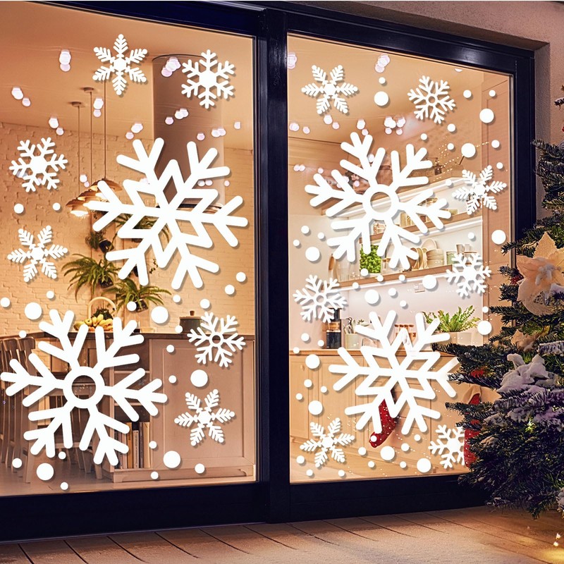 Extra Large Snowflake Window Clings Christmas Decorations, White Snowflakes Clings