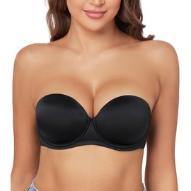 Exclare Women's Push Up Underwire Strapless Multiway Thick Padded Underwire Convertible Supportive Bra（Black,36B）
