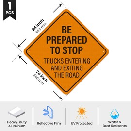 Anobell Be Prepared to Stop Sign Trucks Entering and Exiting The Road Warning Signs 24 x 24 Inch Reflective Aluminum Traffic Safety Sign for Driveways Warehouses Farms Construction Sites