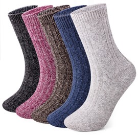 ElifeAcc 5 Pairs Thermal Women Socks Warm Thick Knitting Winter Wool Sock for Ladies （Pure Blue,5.5-10）