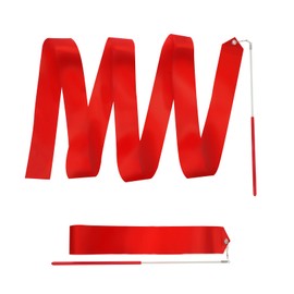 Abeillo 2pcs Rhythmic Dance Ribbons, 78.7 Inch Gymnastics Ribbon Dancer Wand Dancing Ribbon Streamers, Fits Artistic Dancing Gymnastics, Circus Carnival Shows, Baton Stick Twirling (Red)