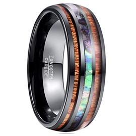 Vakki 8 mm Men's Wooden Ring with Abalone Shell / Arrow Black Tungsten Ring Friendship Ring Engagement Ring Wedding Ring Size 54 to 72 (17.2-22.9), Tungsten