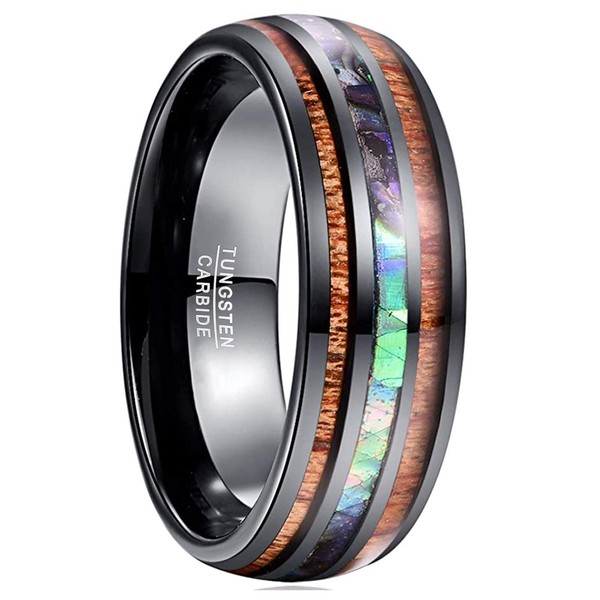 Vakki 8 mm Men's Wooden Ring with Abalone Shell /