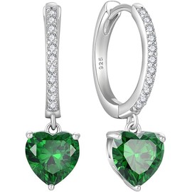 Starchenie Earrings 925 Sterling Silver for Women Hoop Earrings with Cubic Zirconia Heart Birthstone Hanging Hypoallergenic Hoop Earrings, Sterling Silver, Cubic Zirconia