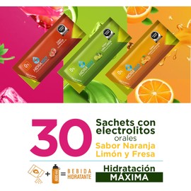 HIDRA2GO Electrolitos en Polvo - Pack 30 sobres (6g c/u), Sin Azúcar, Vegano