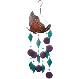 Sunset Vista Designs Windchime - Rustic Boho Metal & Sea Glass Wind Chime, 22" Long, Butterfly