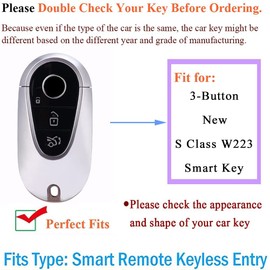 SANRILY Sliver-Edge Smart Key Fob Cover Fit for Benz S-Class W223/New S580, G-Class E-Class 2022 2021 Keyless fit for Mercedes Key Case with Leather Keychain Blue