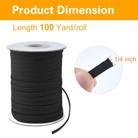 Coopay 100 Yards Length 1/4" Width Elastic Cord Elastic Bands Elastic Rope Heavy Stretch Elastic Spool Knit for Sewing (Black, 1/4 Inch)
