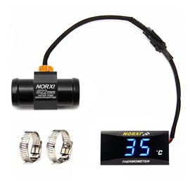 Motorcycle Water Temperature Meter Universal Digital Water Thermometer Water Temp Gauge for Racing Scooter LED Display DC 12V with Temperature Sensor Adapter(22mm, Blue)