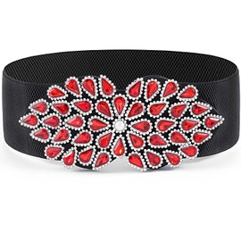 Wriidy Rhinestone Stretch Belt Wide Red Crystal Dress Belt Women Elastic Waist Jewelry Accessories