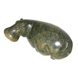 The Friendly Trading Co Hippo Sculpture in Serpentine Stone by Shona Tribe of Zimbabwe 10 cm with Storycard