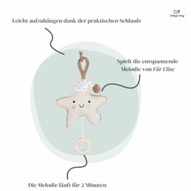 Baby's Only - Star-shaped Heaven Music Box for the Baby Room - Baby Music Box - For Boys and Girls - Beethovens 'For Elise' - 16 x 14 cm - Clay/Warm Linen