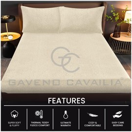 GC GAVENO CAVAILIA Teddy Bear Fleece Single Fitted Sheet - Single Bed Sheets Plain Thermal Warm Soft Cuddly Fluffy Bedding - Cream