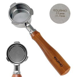 VOURMIO 51mm Bottomless Portafilter for CM5418, 3 Ears Espresso Portafilter Compatible for CASABREWS CM5418, 3700Essential and 5418 Pro, Stainless Steel Filter Basket with Wood Handle and Puck Screen