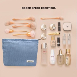 MOMOJULI Bolsa de maquillaje de pana Cosmética Bolsa de gran capacidad para mujeres y mujeres, organizador de maquillaje estético, accesorios con cierre, estuche para lápices, Bice beige, Lápiz