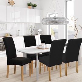 Dining Chair Cover,Dining Room Chair Covers Set of 6,Jacquard Stretch Kitchen Chair Cover,Detachable Washable Dining Chair Cover,Parsons Chair Slipcovers Protective,for Home,Restaurant,Banquet(Black)