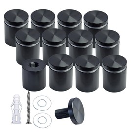 BESTANDOFF Pack of 12, Aluminum Standoff Screws, Wall Sign Standoff Mounting Hardware Advertising Glass Standoff Nail for Hanging Acrylic Picture Frame (12, Black, 1" x 1“)