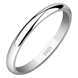 Meixao Unisex Solid 925 Sterling Silver Highly Polished Wedding Ring 2mm Band In Sizes J-Z (J)