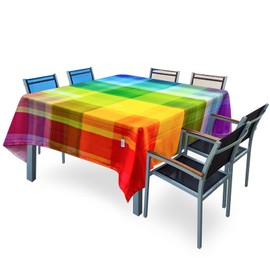 VVA Vintage Rainbow Tablecloth - Stain Wrinkle Reusable Resistant Washable Polyester Colorful Plaid Square Table Cloth for Dining Rooms Kitchens Indoor Outdoor Events 70"
