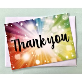 Rainbow Burst Design Thank You A6 Landscape Greetings Postcard Note Cards 25 Pack with Envelopes NHS Adults Children Gratitude Thanks