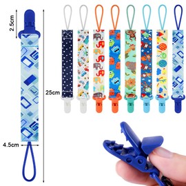 Aolso 8pcs Baby Pacifier Chain, Dummy Clip Boys, Pacifier Holders Set with Plastic Clasp, Baby Teething Toys, Fit All Dummies & Soothers & Teething Toys