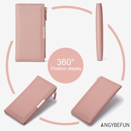 Bolsas de Mano Carteras Mujer Ultra Delgada Largo Billetera de Doble Plegable Elegante Monederos con Bolsillo con Cierre Bloqueo RFID para Tarjetas de Crédito (Rosa)