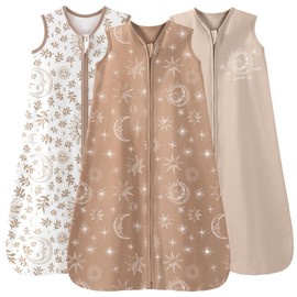Unnivoll Baby Sleeping Bag Newborn 0.5 Tog Sleep Sack 3 Pack 100% Cotton Baby Wearable Blanket for Boy Girl Toddler 18-24 Months Beige Coffee Helios