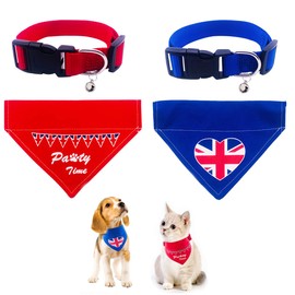 BIPY 2Pcs Union Jack Dog Bandanas and 2Pcs Adjustable Dog Collar UK Flag Festival Pet Bandana Triangle Soft Bibs for Small Medium Patriotic Dogs Cats Scarf Neckerchief Party Custom Small