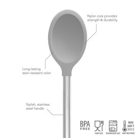 Tovolo Mixing Stainless Steel Handle Scratch-Resistant & Heat-Resistant Stirring Spoons, Kitchen Utensil Safe for Nonstick Cookware & Cast Iron Skillets, Oyster Gray