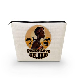 Livel lhood African American Makeup Bag Cute Small Canvas Organizer Zipper Pouch Peace Love Melanin Cosmetic Bag Inspiring Birthday Present for Black Women Friends, asnt0754, Small