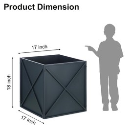 SUNNYPARK Large Metal Planter Box 17”x 17”x 18”, Square Modern Grey Metal Planter Box Heavy Duty with Drainage Holes for Outdoor Garden Patio