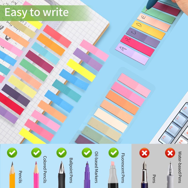 Lysas 2800pcs Morandi Sticky Book Tabs, Transparent Page Markers Colored,