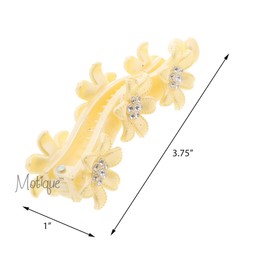 3.75 inch Long Yellow Flowered Banana Clip with Diamonds for Women- Set of 2