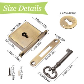 UFURMATE Vintage Lock, 1 Pack Bronze Cabinet Lock Set with Key Retro Desk Drawer Spring Lock Decorative Antique Brass Lock for Cabinet, Wardrobe, Drawer, Cupboard, Wooden Boxes
