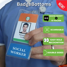 Social Worker BadgeBottom Vertical Badge Buddy & ID Holder Combo - Heavy Duty 2 in 1 Badge Bottom I’D Protector - USA Printed Double Sided Role Card by Specialist ID (Blue)