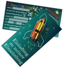 BREITENWERK 12 Invitation Cards Set Rocket – School Invitation Cards Invitation for Children to Start School Entrance School Cards