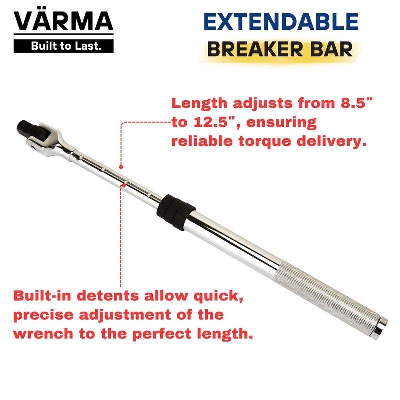 VÄRMA ProTorque 3/8” Drive Extendable Telescoping Breaker Bar with 180°