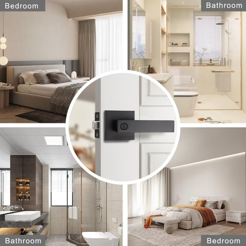 NIZADO 6 Pack Black Privacy Lever Door Hardware, Square Bath