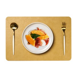 RENMTURE Faux Leather Dual-face and Dual Color Placemats Set of 4,with 4 Cup mat,Washable, for Kitchen Dining Table,Restaurant,Coffee Shop(Ginger Yellow/Tea Brown, Rectangle)