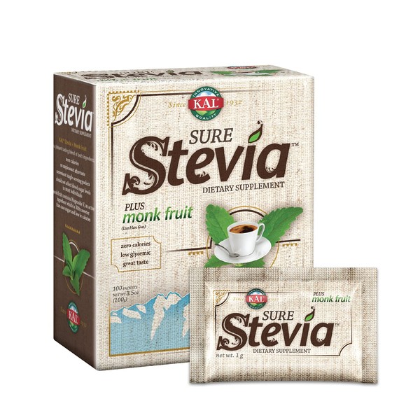KAL® Sure Steviaâ„¢ Extract Powder Plus Monk Fruit (Luo Han) | Best-Tasting, Zero Calorie, Low Glycemic | 100 Single-Serve Packets