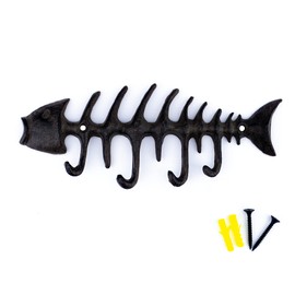 AdoreYourSpace Fish Bones Rustic Cast Iron Key Holder for Wall, Heavy Duty Coat Hooks, Decorative Vintage Key Rack, Key Hooks Wall Mounted with 4 Cast Iron Hooks - Rust Black