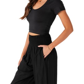 Lotus and Luna Women's Harem Pants - High Waisted Flowing Boho Genie Yoga Pants (Small Black)