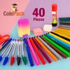 ColePack Design-Etui mit 3 Reißverschlüssen und Schulmaterial der ersten Marken